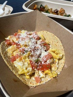 breakfast taco (two eggs, pico, and cheese)