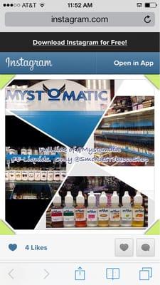 Full line of Mystomatic E-Liquids in stock.