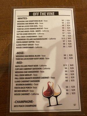 Wine menu