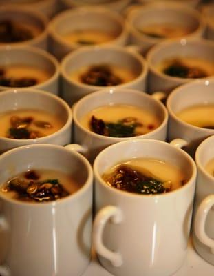 Gluten Free Cauliflower Soup with Arugula Pesto and Pumpkin Seed Brittle