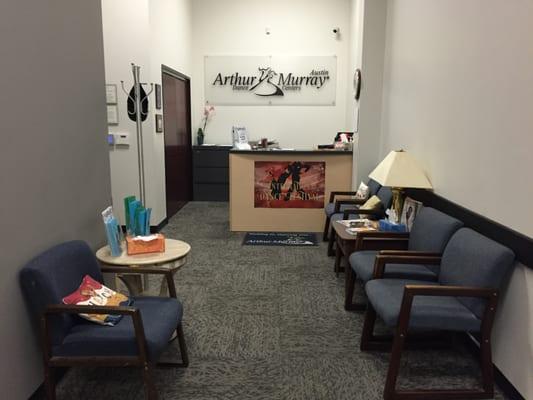 Front desk and waiting room at our studio.