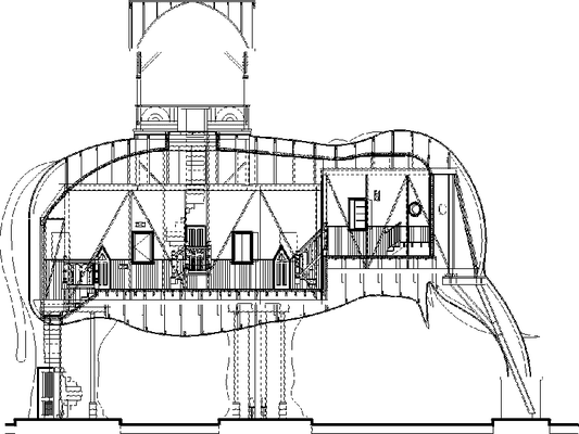 Cross section showing Lucy's insides. The interior was restored to its original configuration and finishes.