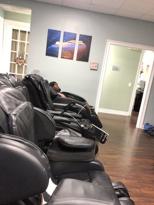 5 of the 6 massage chairs as I sit in the 6th