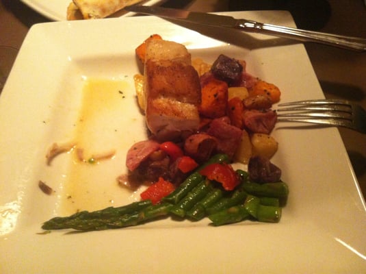 Half eaten rockfish! Really good, asparagus and assorted potatoes