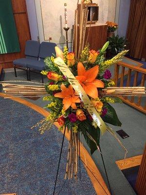 Bamboo Cross arrangement made for a memorial service.