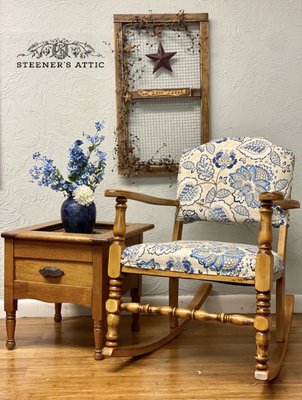 Completely refinished and Reupholstered Solid Pecan Rocker