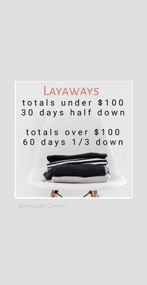 Layaway available year round on all items