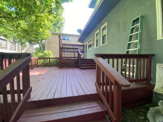 Upclose of Deck refinish project. Post refinishing. #deckrepair #deck #powerwash #boardreplacement