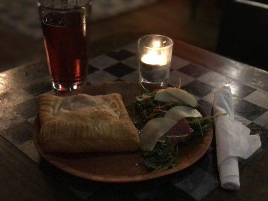 Chicken Philly puffed pastry and crisp salad. Light and airy, comfort food.