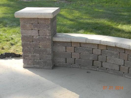 Pillar, seat wall, patio.