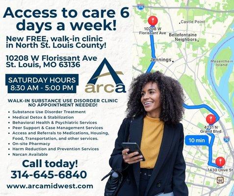 Access to care 6 days a week with Assisted Recovery Centers of America! No appointment needed so come see us today!