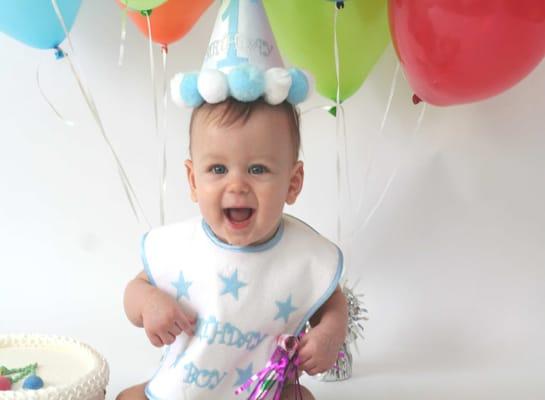 1st Birthday are so much fun inour hat and matching bib!