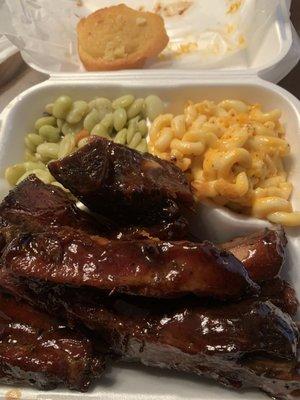 Ribs, Lima beans, and Mac n cheese all delicious