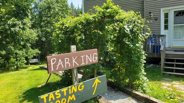 Helpful signs to go to the back and into the basement