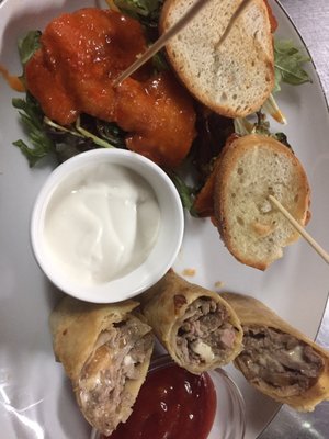 Buffalo chicken sliders with blue cheese on the side. And more of the best cheesesteak egg rolls!