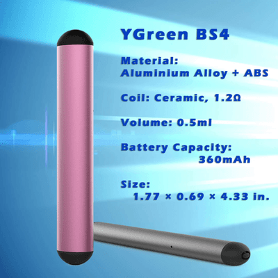 YGreen New Product BS4, made with Aluminium Alloy + ABS material, 0.5ml volume and 360mAh battery, draw activated, suitable for THC/CBD oil