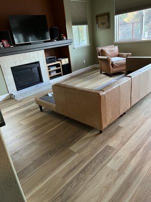 Another view of new flooring in family room.