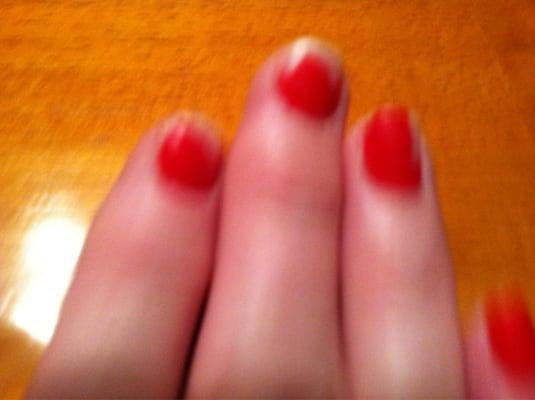 These are my nails after yesterday's manicure. One would think a manicure would last more than 18 hours ...