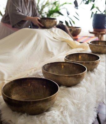 One-on-one Private Sound Healing (Himalayan Singing Bowls are played on the body, creating a "sound massage")