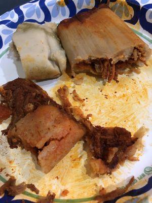 Pork, beef and chicken tamales