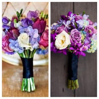 Asked Leah for bouquet like one on left using our wedding colors AND w/n budget. Surpassed our expectations w/ bouquet on right.