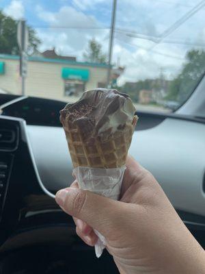 Twist in a waffle cone, this is how much was left after I was full!!I very generous portion and so yummy!