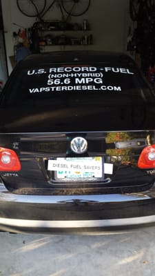 Record Holder for Fuel Mileage for USA using Vapster-Diesel Products