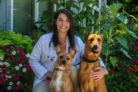 Dr. Kate Hallquest and her pups Kane & Cheza