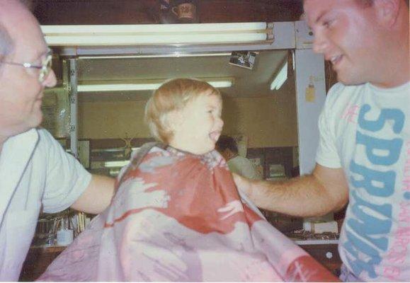 First haircut, Millford Barber Shop Aug 1990