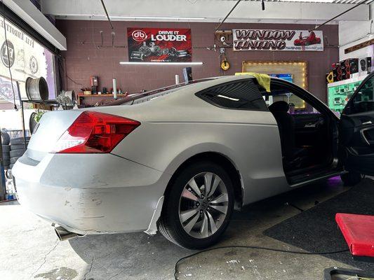 Side view of the tinted car