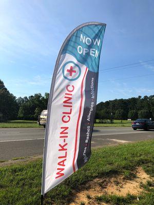 The walk-in clinic is the first right-hand turn right after Audrey Kell Rd. They have this sign outside of their building.