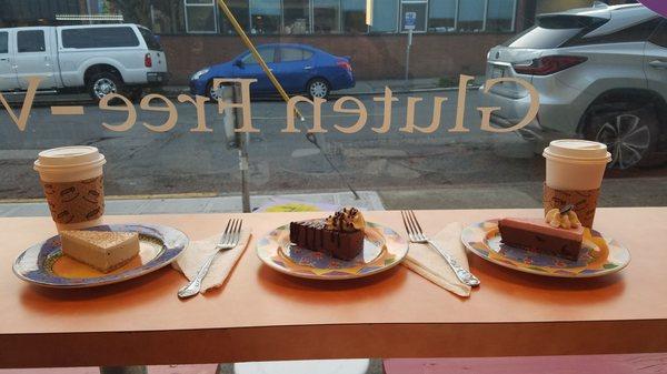 From left to right: pumpkin (seasonal), double-chocolate, and chocolate cherry.