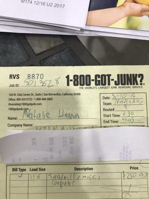 They charged me $250.00 half truck load , for those couple stuff . They are franchise company anybody put the price they want .