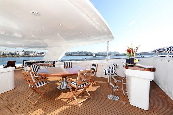 Admiral XL  Sky Deck  Bar Area. Teak Decks, Teak Furniture. Fun Surroundings.