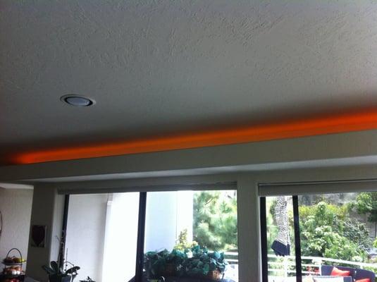 Orange Led strip light up in the soffit. They wanted it to like a sunset!!!