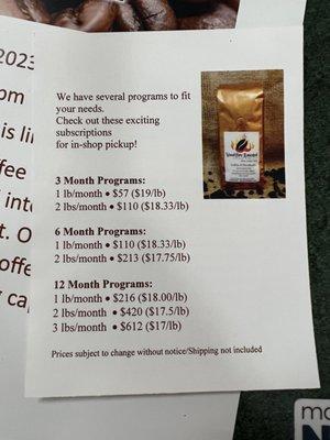 Coffee of the Month offerings