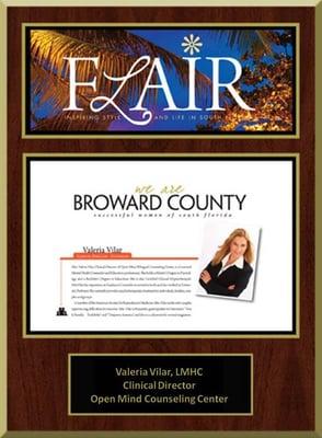 VALERIA VILAR HAS BEEN RECOGNIZED "SUCCESSFUL 
WOMAN OF SOUTH FLORIDA"
BY FLAIR MAGAZINE 