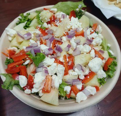 Green Apples, Red Onion, Red Bell Pepper and Feta Cheese Salad.