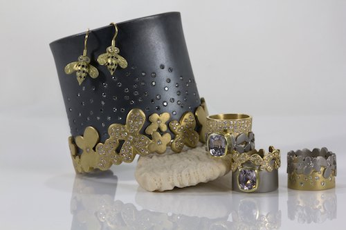 Bee and Flower fine jewelry from Rebecca Myers Collection.