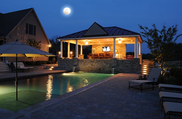 Pool pavilion overlooking rectangular pool, Frederick MD