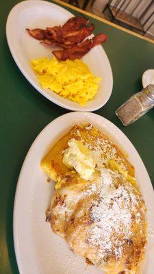 Cinnamon French toast , scramble eggs and turkey bacon