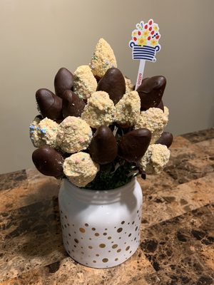 Birthday cake & chocolate strawberries