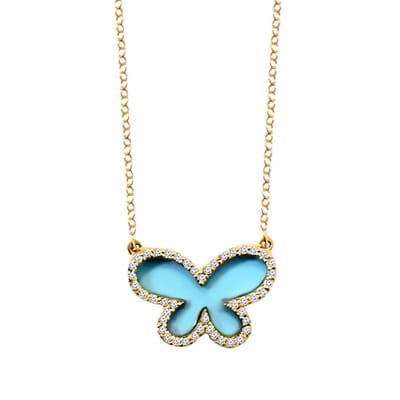 Exquisite 14k Diamond Turquoise Butterfly Necklace