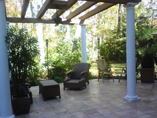 travertine patio and pergola