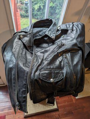 Leather biker jacket, front