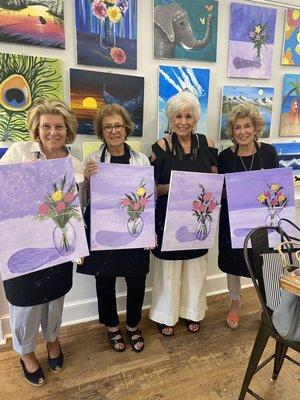 A happy group with their Rose Vase paintings!