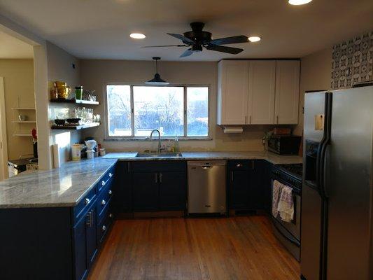 Taj Mahal Quartzite we installed on top of newly repainted cabinets