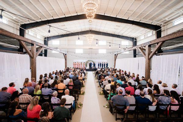 Wedding ceremony in Ballroom Pergola at Kruse Plaza. photo by Dustin & Coryn Photography