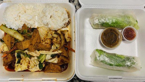 Szechuan Tofu with Veggie Spring Rolls