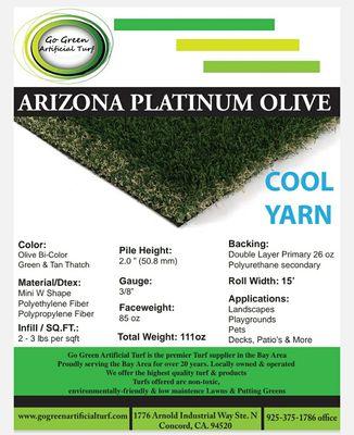 Cut Tag Spec Sheet on Arizona Platinum Olive